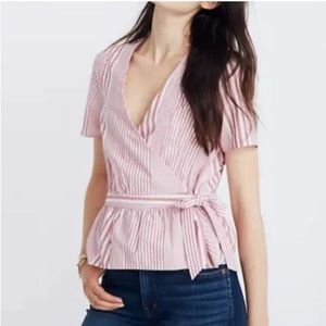Madewell Striped Wrap Tie Peplum Top